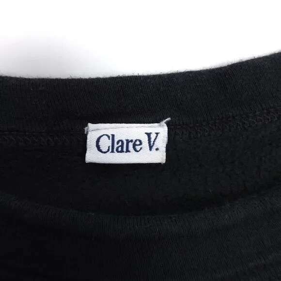 CLARE V. Discothèque Sweatshirt Crop Sweater Black Minimal French Girl Casual - Picture 2 of 9